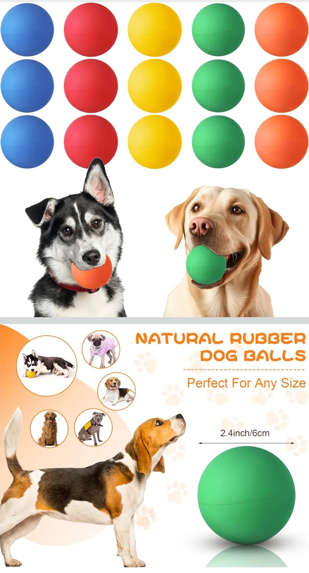 Hiboom 15 Pack Natural Rubber Tennis Balls for Dogs